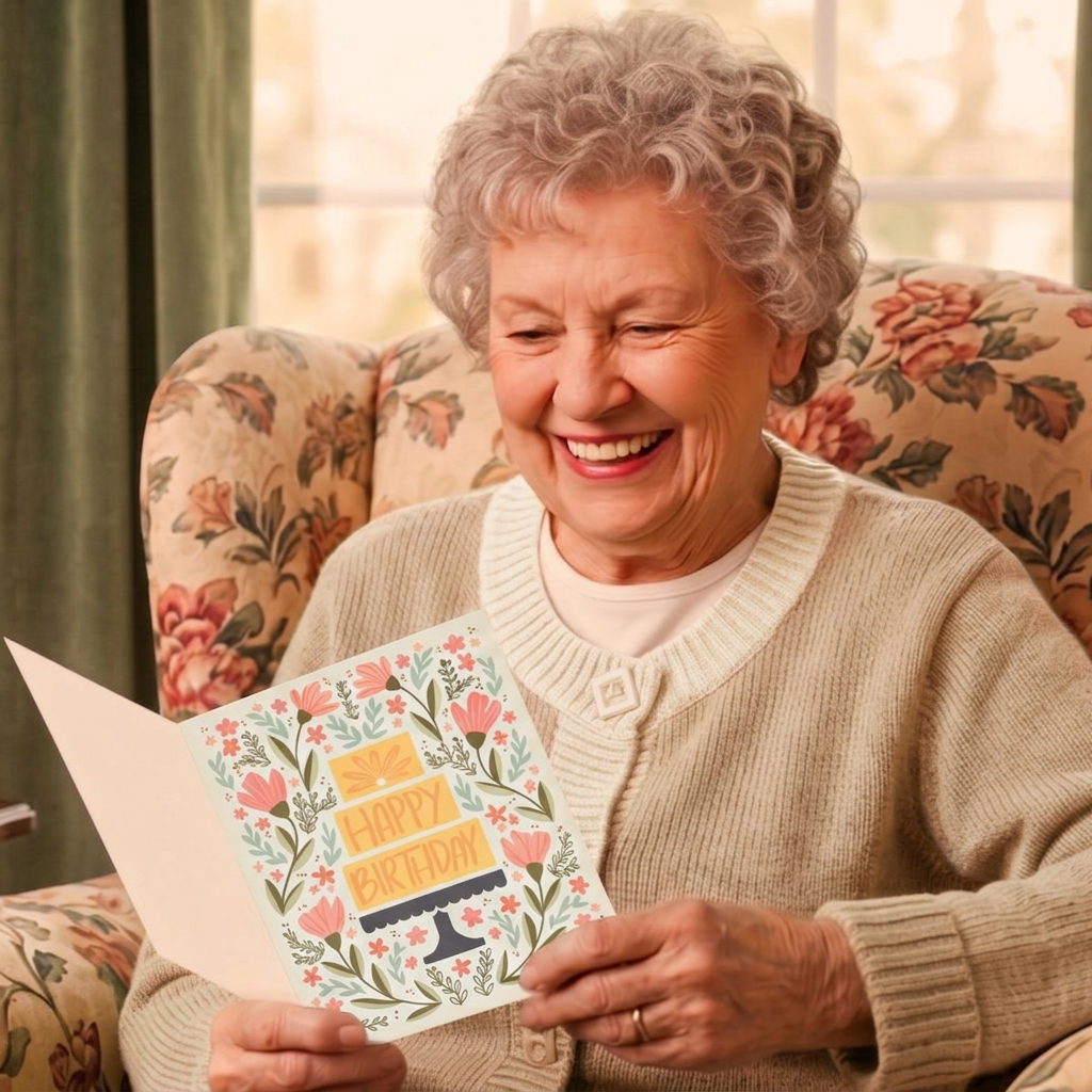 Grandmother reading a card