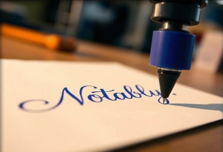 Robotic pen writing in blue ink